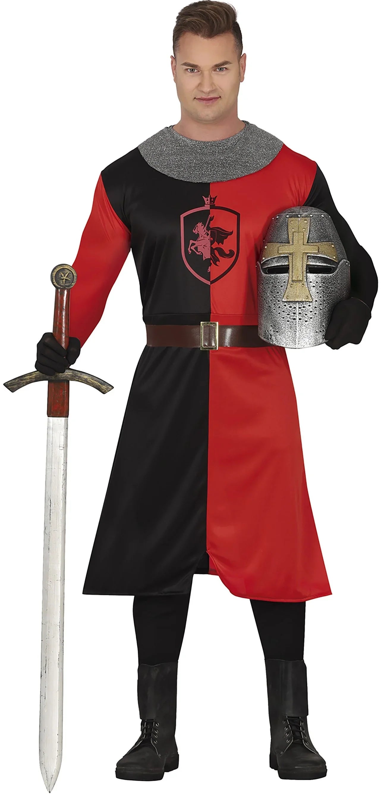 Disfraz de Caballero Medieval Rojo y Negro para Hombre Caballeros y Cruzados Medievales Guirca